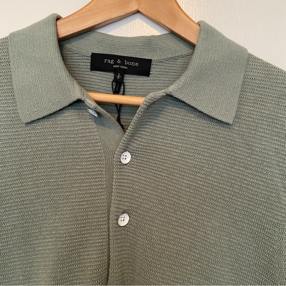$225 Rag & Bone Lewis Knitwear Polo Sage Green - Picture 3 of 9